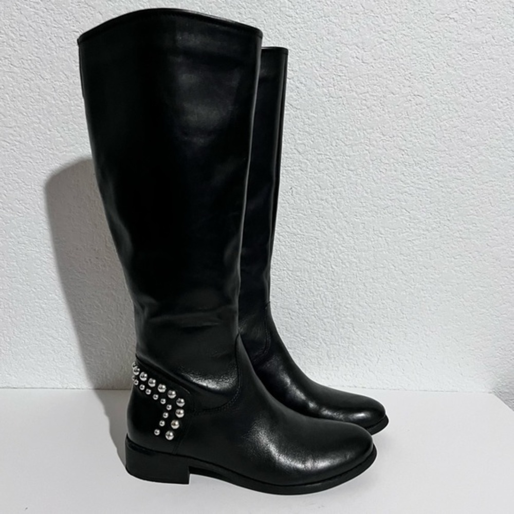 Guess Leeanna Black Leather Knee High Riding Boots 7